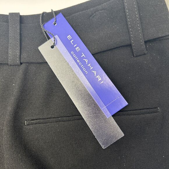 TAHARI Dress Pants Size 8 Black Straight Leg w/Side Slit Sash Belt New w/Tags - Picture 2 of 11